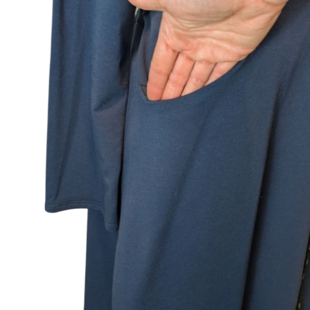 Chalet Blue Jersey Knit Snap Button Front Drawstring Back Longsleeve Dress Small - Picture 13 of 17